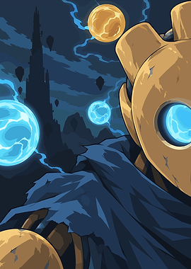Pixel Art Robot with Glowing Orbs
