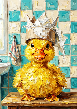 Cute Duckling Wearing toilet Paper Crown