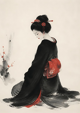 Elegant Geisha in Traditional Kimono