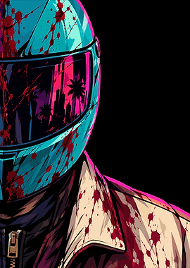 Synthwave Biker with Blood Splatter