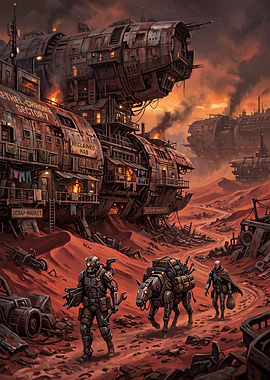 Post-Apocalyptic Scavengers in Desert Wasteland