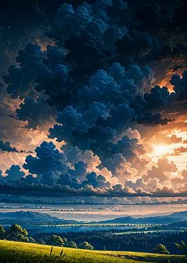 Dramatic Sunset Over Rolling Landscape