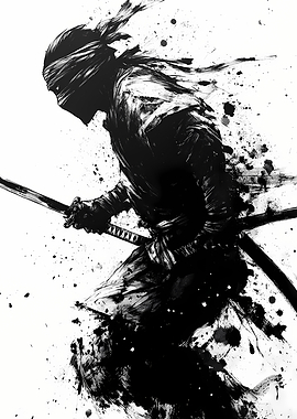 Ink Wash Style Ninja Warrior