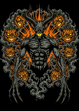 Demonic Halloween Pumpkin Creature Illustration