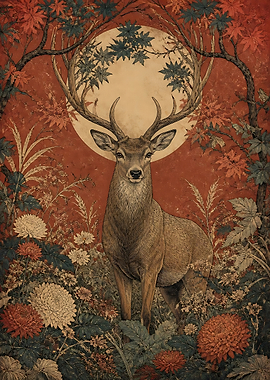Majestic Deer in Autumn Garden