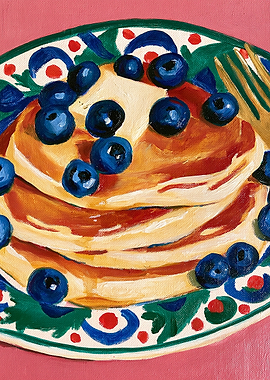Oil Painting of Blueberry Pancakes