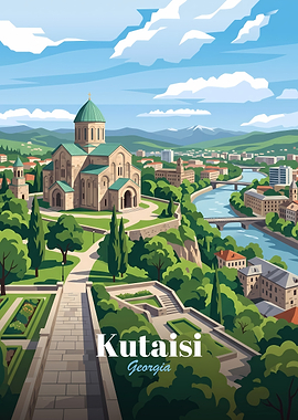 Kutaisi Georgia Travel Poster Illustration