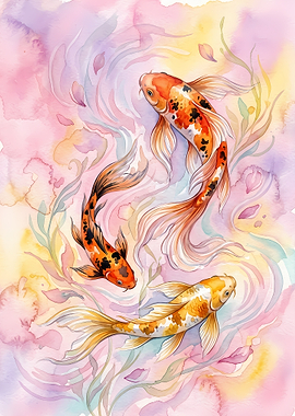 Watercolor Koi Fish Trio