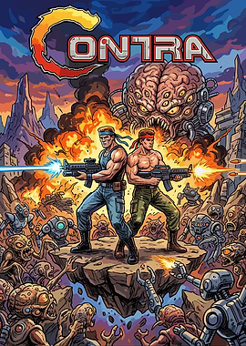 Contra Video Game Action Poster
