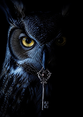 Owl Holding an Ornate Key