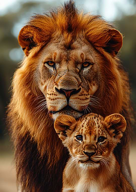 Majestic Lion and Cub Portrait