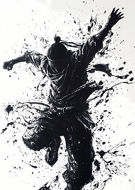 Dynamic Ink Splatter Ninja Illustration