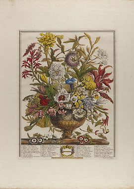 Vintage Botanical October Floral Arrangement Print