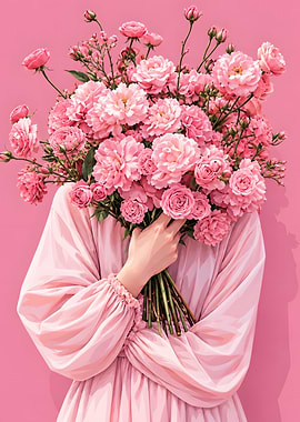 Person Holding Large Pink Flower Bouquet