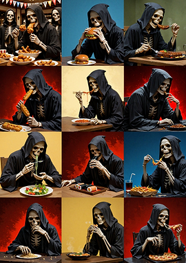 Grim Reaper Eating Various Foods Collage