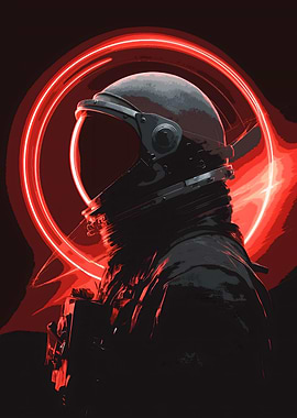 Astronaut in Red Neon Halo