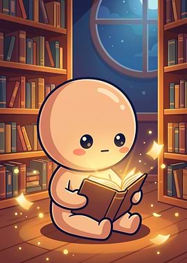 Cute Character Reading Magical Book