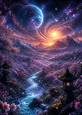 Celestial Cherry Blossom Valley Landscape