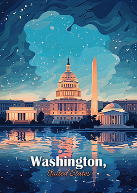 Washington DC Landmarks Travel Poster