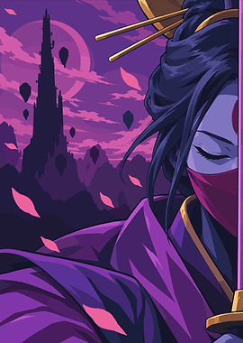 Pixel Art Purple Samurai Warrior