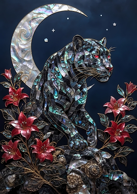 Mother of Pearl Panther and Moon