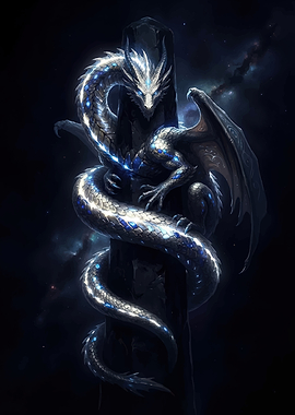 Radiant Silver Dragon Coiled Around Pillar
