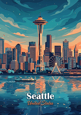 Seattle Skyline Travel Poster