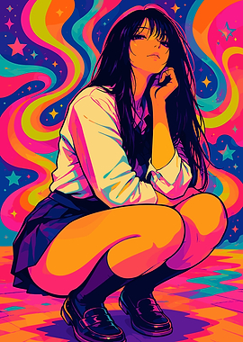 Psychedelic Anime Girl in School Uniform
