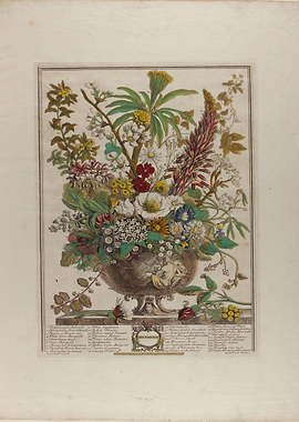 Vintage Botanical December Floral Arrangement Print