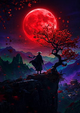 Samurai Under a Red Moon