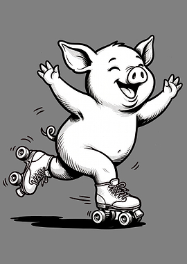 Happy Pig Roller Skating
