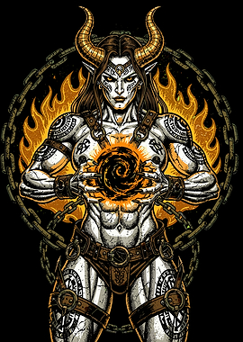 Horned Demon Warrior with Dark Orb