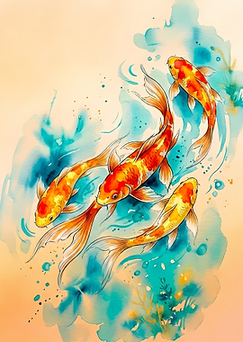 Watercolor Koi Fish Swimming