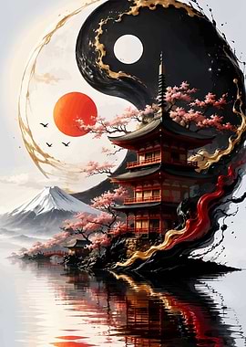 Yin Yang Japanese Pagoda Landscape