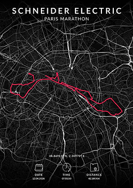 Schneider Electric Paris Marathon Map Poster