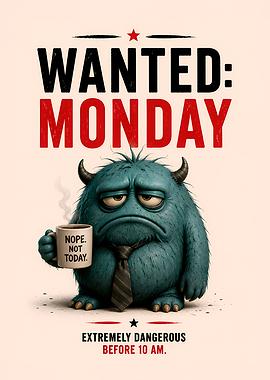 Wanted Monday Funny Monster Poster
