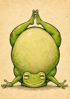 Cute Frog Doing Yoga Handstand