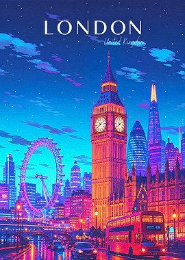 Vibrant London Cityscape Night Poster