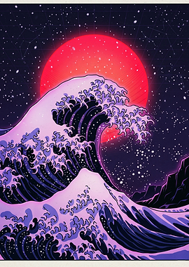 Synthwave Great Wave Art