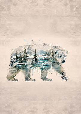 Double Exposure Polar Bear Landscape