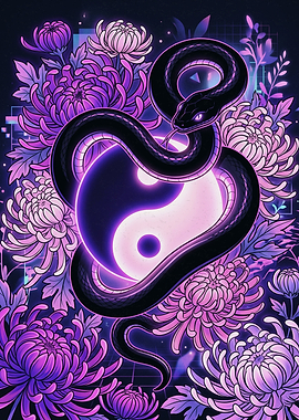 Neon Snake and Yin Yang Floral