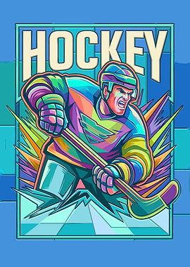 Vibrant Pop Art Hockey Player Poster