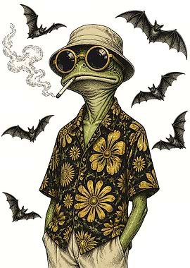 Cool Frog in Floral Shirt