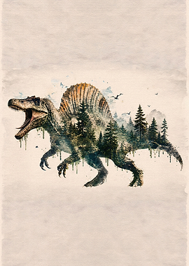 Double Exposure Spinosaurus Forest Art