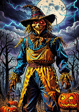Sinister Scarecrow Halloween Comic Art