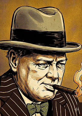 Winston Churchill Vintage Portrait Illustration