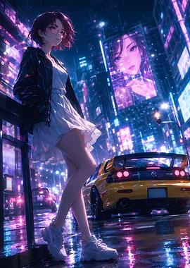 Anime Girl in Cyberpunk City