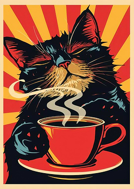 Retro Cat Enjoying Morning Coffee
