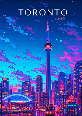 Vibrant Neon Toronto Cityscape Poster