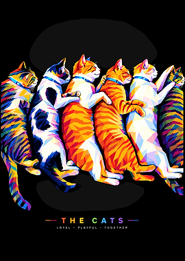 Colorful Geometric Sleeping Cats Illustration
